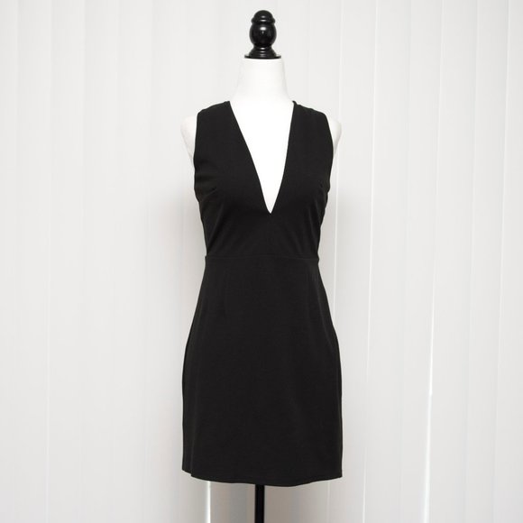 Savoie Black Dress with Lace-up Back Plunging Neck